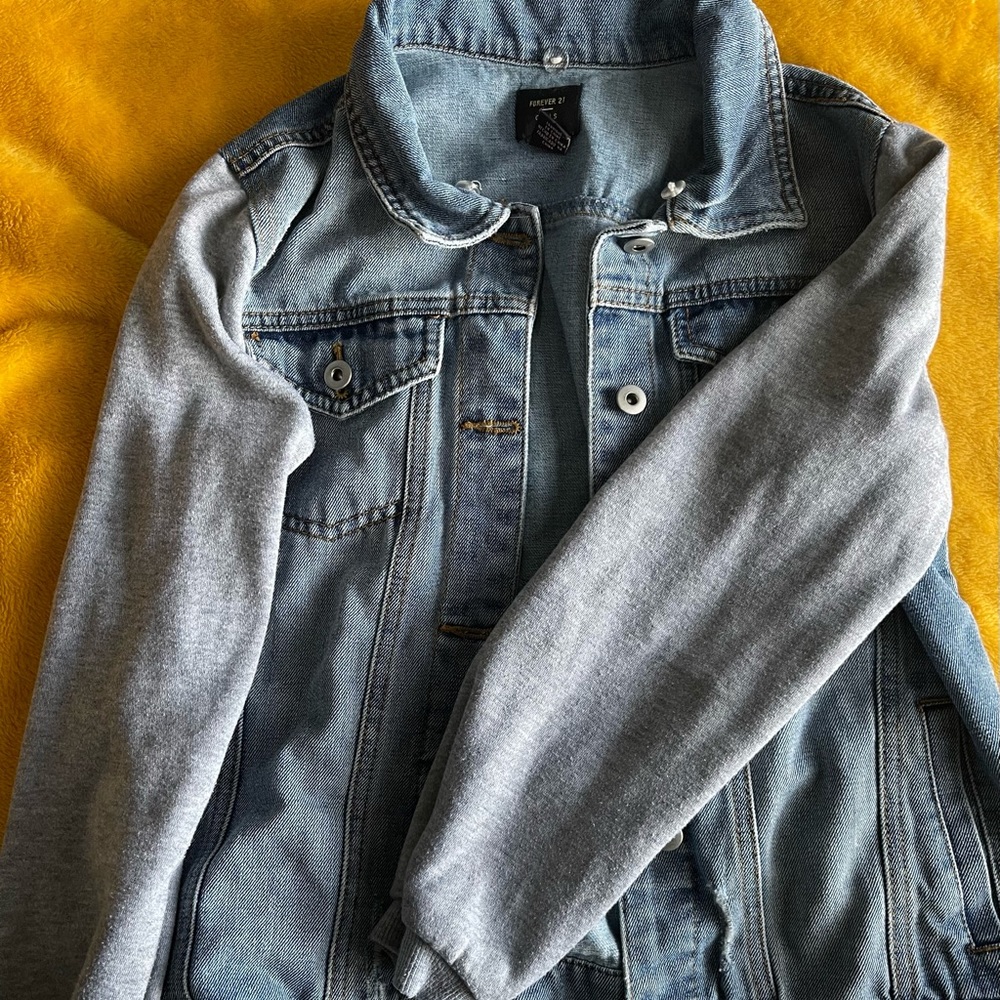 Forever 21 size 13/14 Jean jacket with sweatshirt arms
